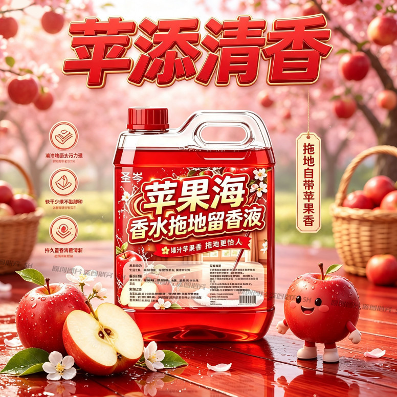 [Apple-infused floor cleaner] Apple-scented floor cleaner with a strong cleaning and fragrance effect, available in a large size
