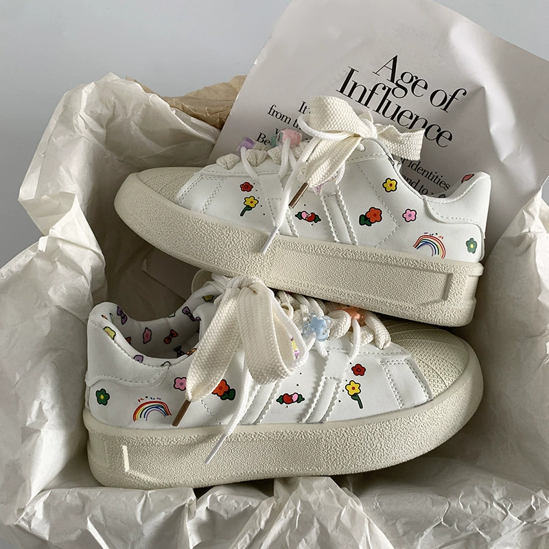 2024 весна новый стиль нишевые дизайнерские туфли с раковиной головы повседневные туфли ретро DIY бисер шнуровка