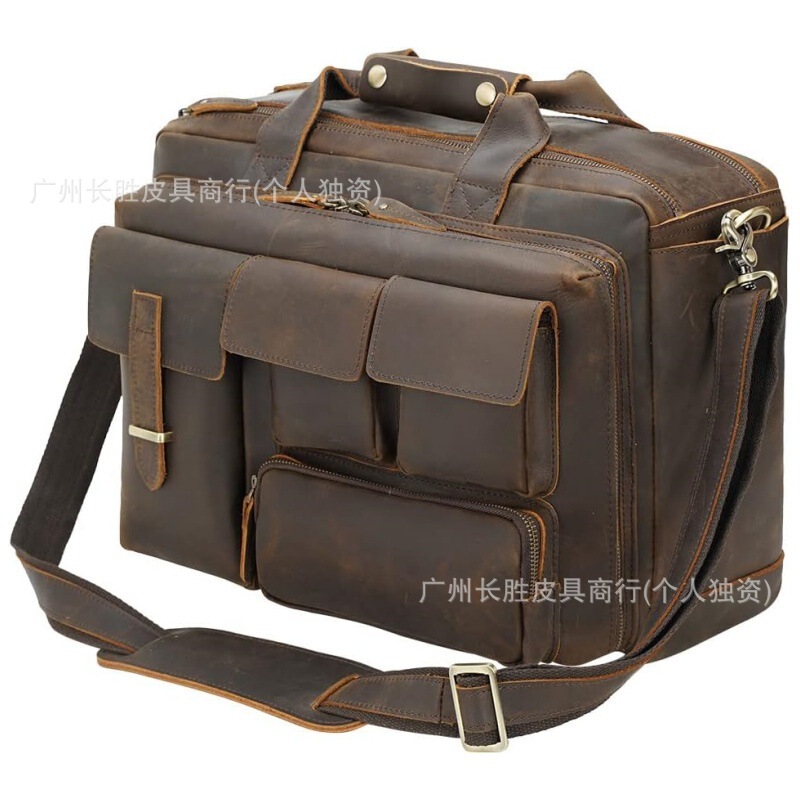 Cross Border Faux Leather Men's Laptop Bag Business Travel 17inch Durable Multifunctional Messenger Bag