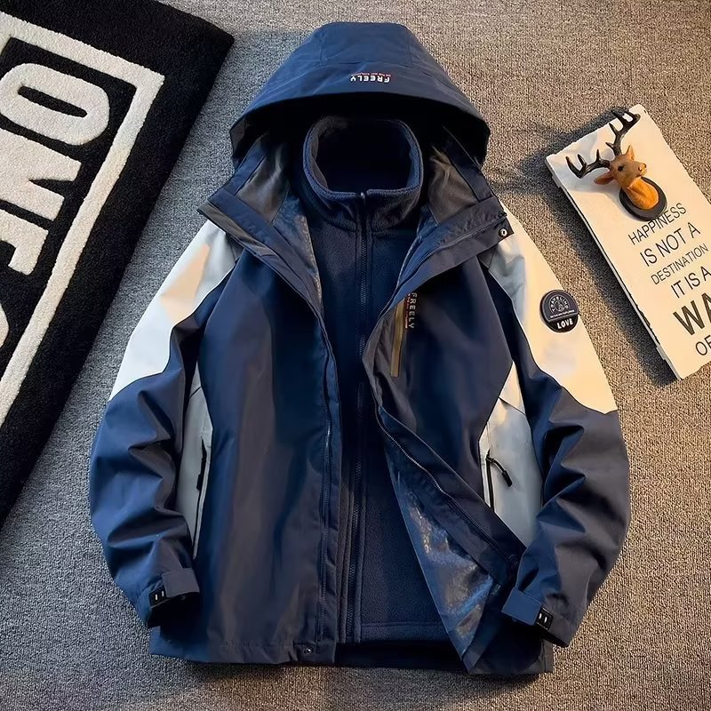 Outdoor Assault Men's Three In One Detachable Winter Plush And Thick Hooded Jacket, Mountaineering Suit_voghion.com