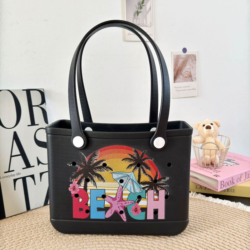 Customized Cross-Border Eva Beach Bag Coconut Tree Print Large Storage Seaside Bogg Bag Handbag Eva Hole Bag Customized Cross-Border Eva Beach Bag Coconut Tree Print Large Storage Seaside Bogg Bag Handbag Eva Hole Bag