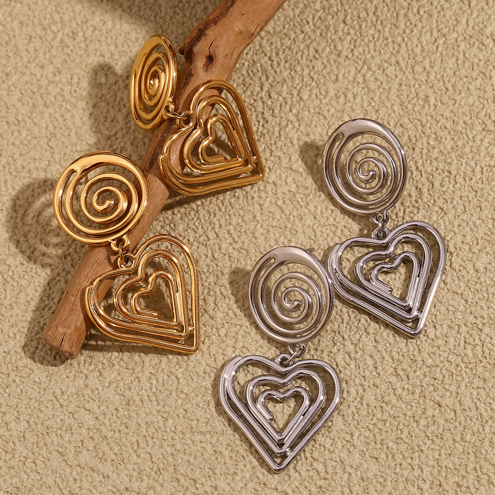 Hollow Spiral Circle Love Pendant Stainless Steel Earrings