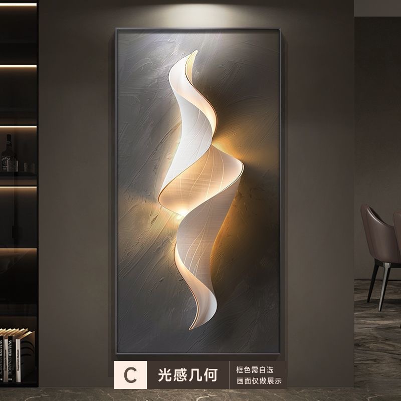 Pintura decorativa de entrada de lujo ligero y de alto nivel, pintura mural simple y moderna al final del pasillo con pintura colgante de lámpara image 7