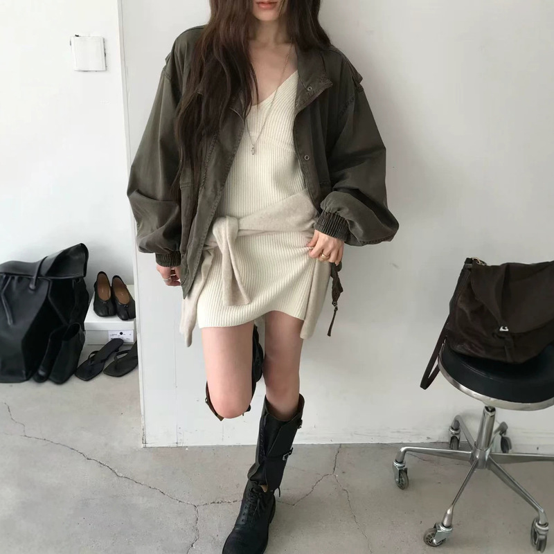 Knitted Camisole Dress/Plaid Shirt Korean Designer Women's Autumn Two-Piece Korean-Style Set Knitted Camisole Dress/Plaid Shirt Korean Designer Women's Autumn Two-Piece Korean-Style Set