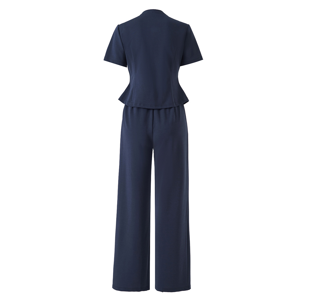 Bộ thể thao nữ mùa hè áo thun cổ tròn tay ngắn + quần ống rộng cao cấp — màu xanh navy chi tiết 22