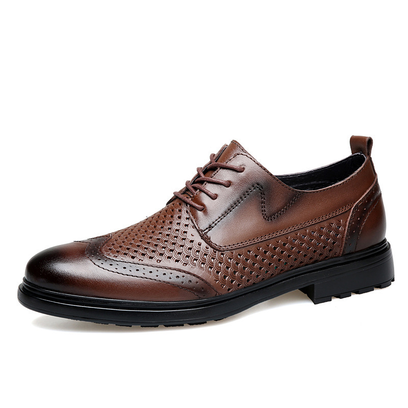 Men's High-end Sense Dress Perforated Leather Shoes Top Layer Cowhide European and American Style Light Luxury Bridegroom Wedding Shoes Hollow-out Brock Shoes Men's High-end Sense Dress Perforated Leather Shoes Top Layer Cowhide European and American Style Light Luxury Bridegroom Wedding Shoes Hollow-out Brock Shoes