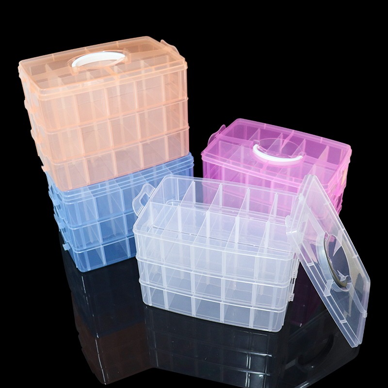 Large three-layer detachable transparent 30-grid suitcase with lid transparent jewelry Hot Wheels fishing gear plastic storage box