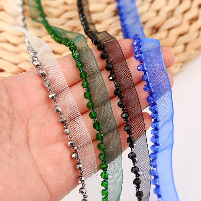 4mm水晶珠レース小香風服装カーテンの前立てに手作りのビーズガーゼ付きアクセサリーdiy材料をはめ込んだ|undefined