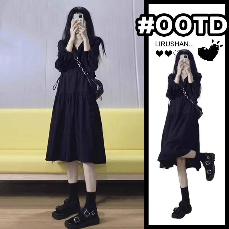 Новое летнее высококачественное черное платье Хепберн для беременных женщин 2024 года, платье с французским темпераментом