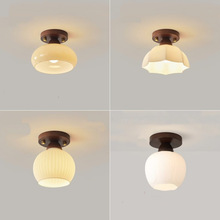 过道灯走廊灯中式复古衣帽间玄关吸顶灯胡桃木侘寂风入户门厅灯