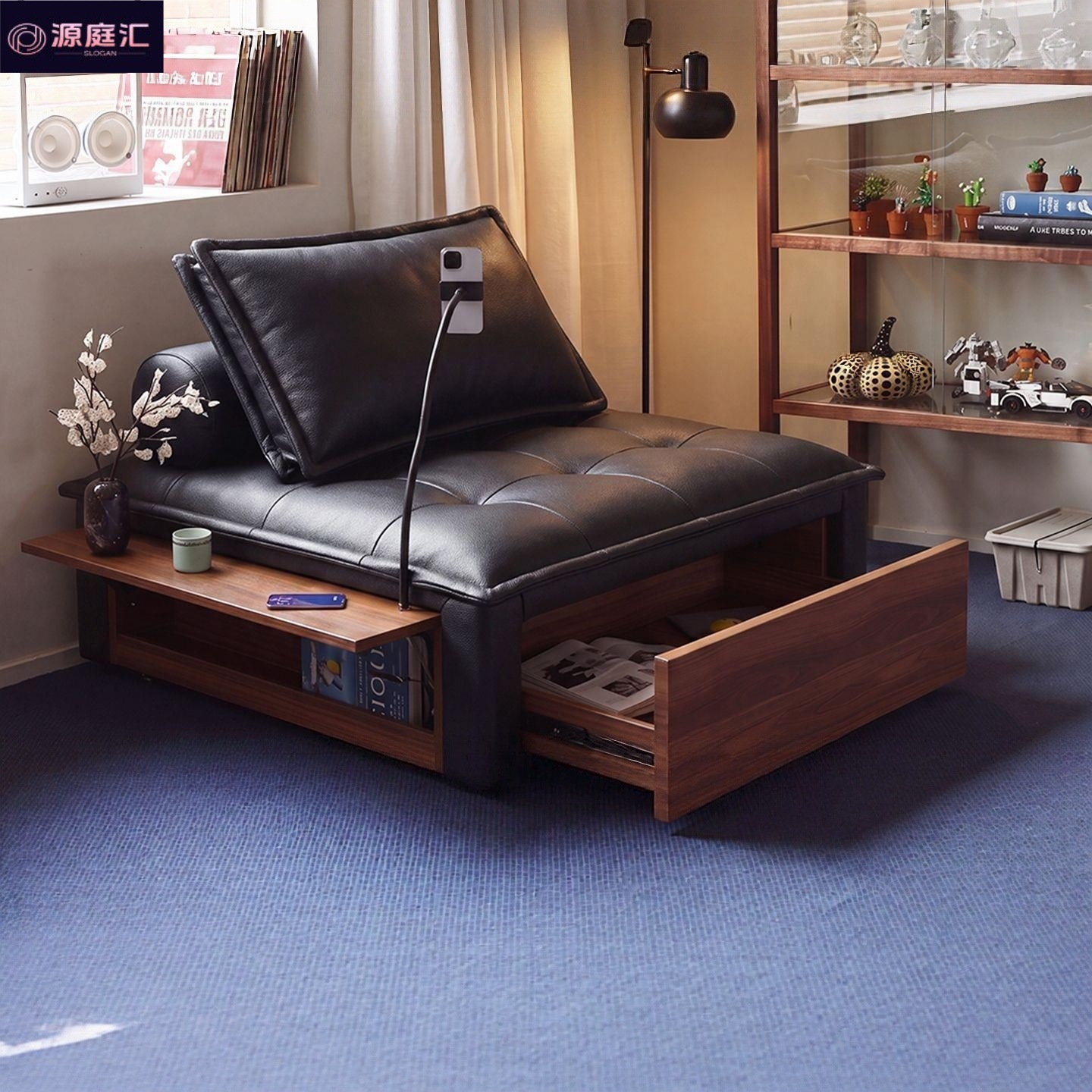 Modular leather sofa, vintage home-use living room cube combination sofa, light luxury multifunctional storage single sofa