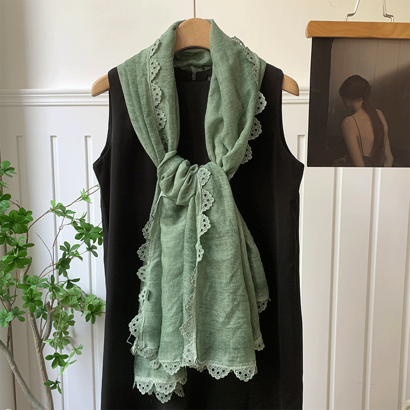 Bufandas coreanas de color sólido primavera y otoño y verano bufandas de seda de encaje de moda bufandas de cuello bufandas de cuello bufandas de doble uso