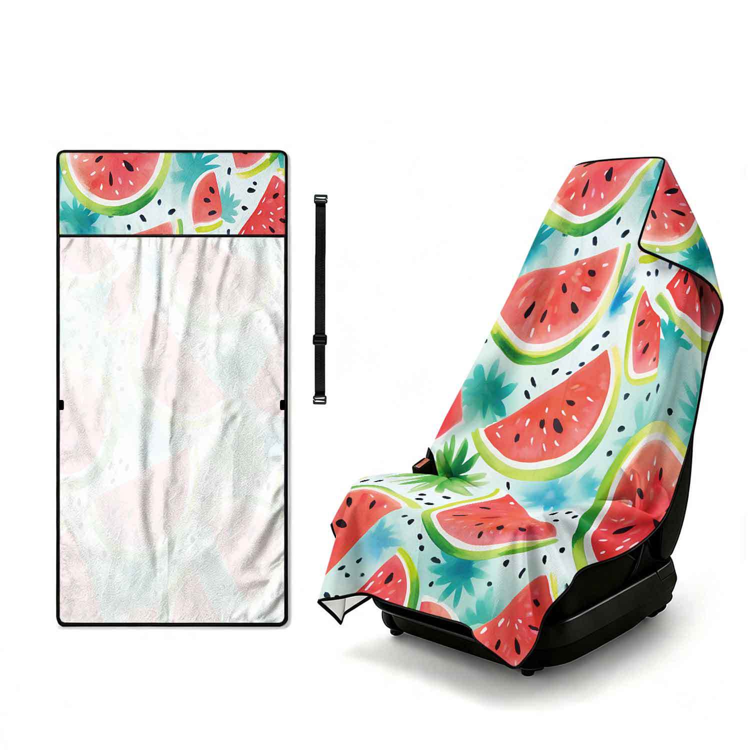 Printed bath towel and car seat cover 2-in-1, ultra-fine fiber outdoor beach and car dual-use universal seat cushion