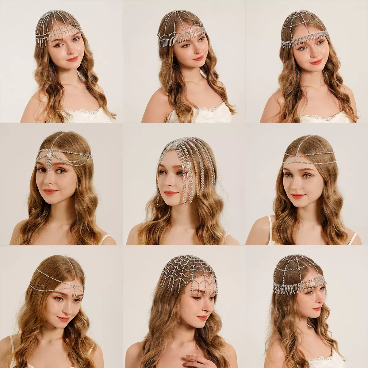 欧美时尚个性舞会发饰轻奢水钻眉心坠发带夸张多层叠戴风流苏发链