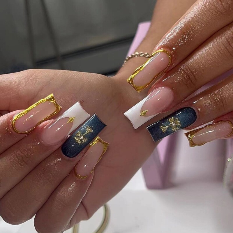 Cross-border drop glue gilt wear armour foreign trade super long drill hot girl cross French press fake nails wholesale Cross-border drop glue gilt wear armour foreign trade super long drill hot girl cross French press fake nails wholesale