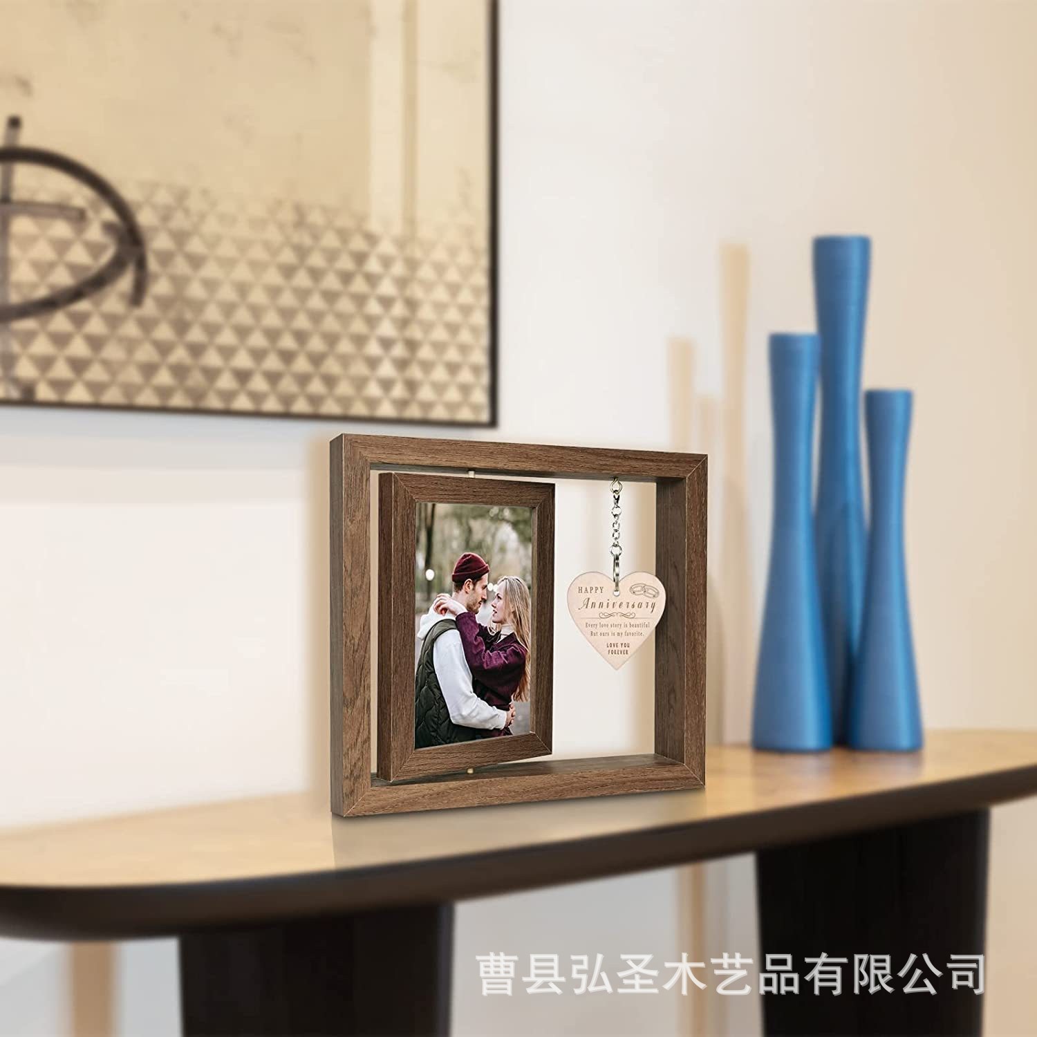 En stock marco de fotos giratorio de doble cara de madera 6 pulgadas 7 pulgadas marco de fotos pareja regalo marco de fotos cuerpo mesa de madera