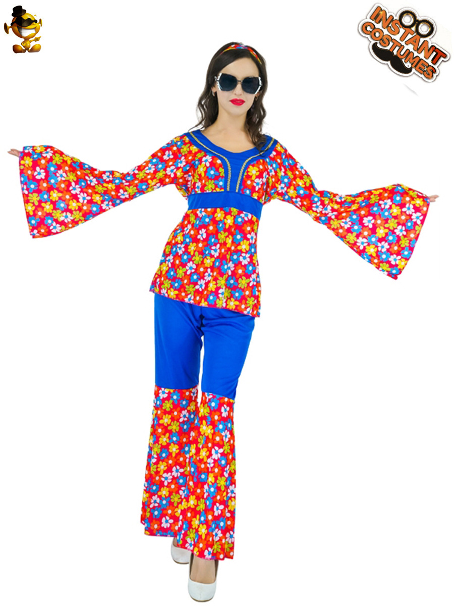 Mujeres adultas hippie traje 60 s discoteca carnaval etapa rendimiento ropa de las mujeres