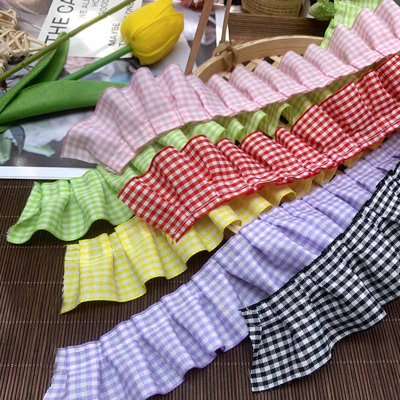 高档4cm宽格子织带装饰带蕾丝花边辅料小香风丝带衣服痛包diy配饰