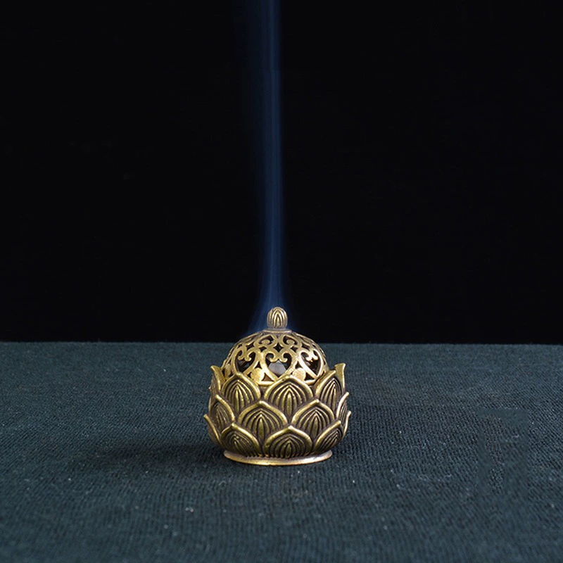 Home decoration hollow lotus incense burner incense offering coffee table decoration mini incense burner incense insert copperware Amazon