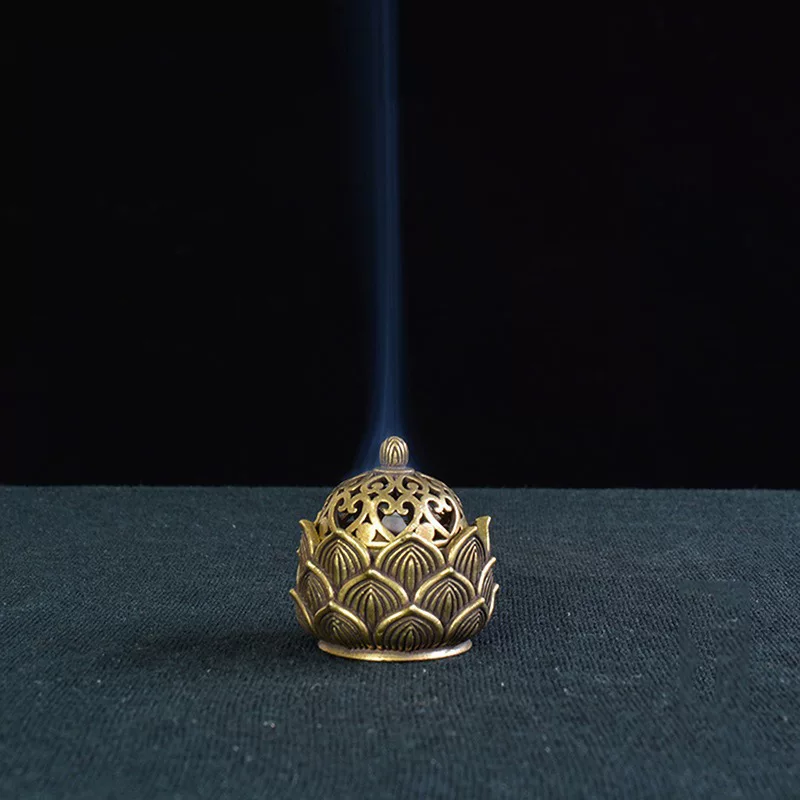 Home decoration hollow lotus incense burner incense offering coffee table decoration mini incense burner incense insert copperware Amazon