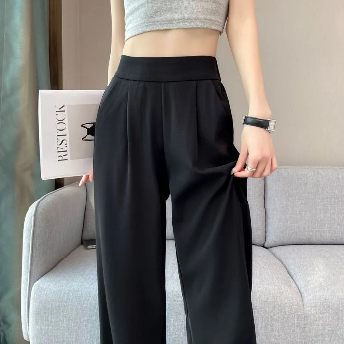 女性用スーツパンツ、夏の新しいスタイル、多用途、痩身、肉感カバー、ゆったりとしたドレープ、ファッショナブルなハイウエストストレートカジュアルパンツ|undefined