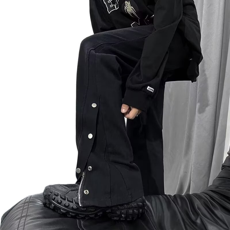 Otoño y invierno nuevo estilo americano botón negro jeans de moda micro bocina casual nicho pantalones hip-hop