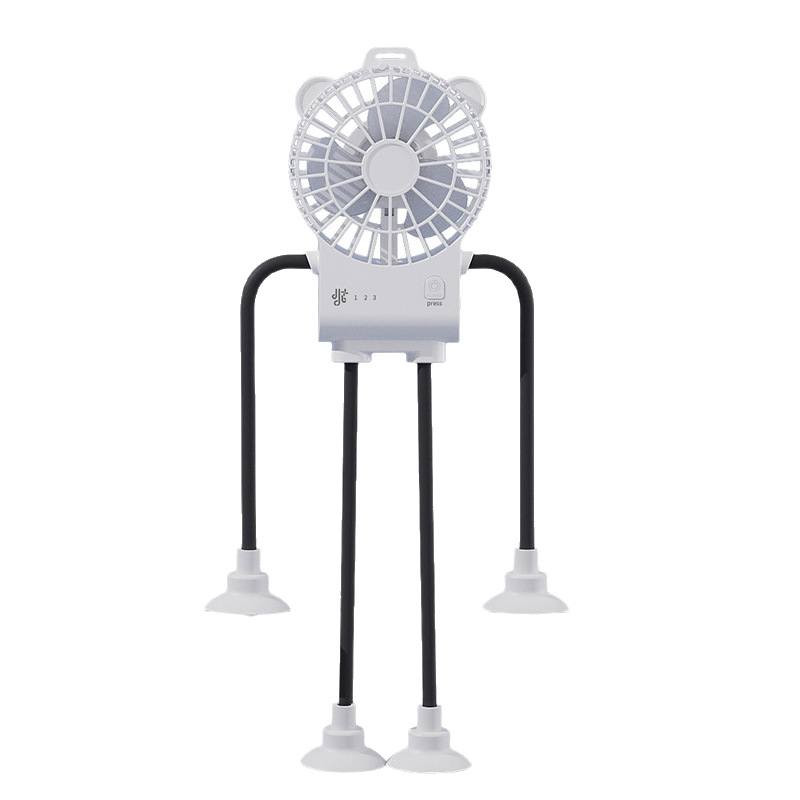 Ventiladores de escritorio robóticos transfronterizos pequeños ventiladores portátiles de dormitorio al aire libre ventosas portátiles ventiladores de mano con luces en varias marchas