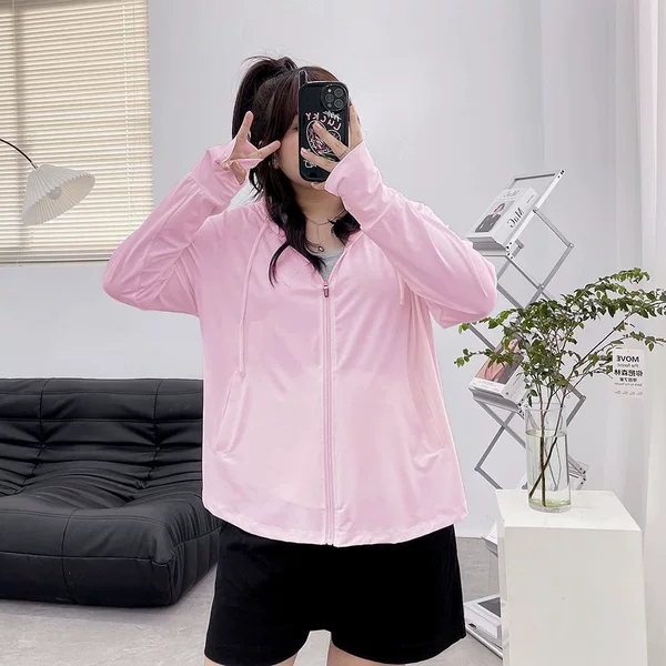 Plus size 150kg Korean style purple cool sun protection jacket, new summer niche casual versatile thin hooded coat