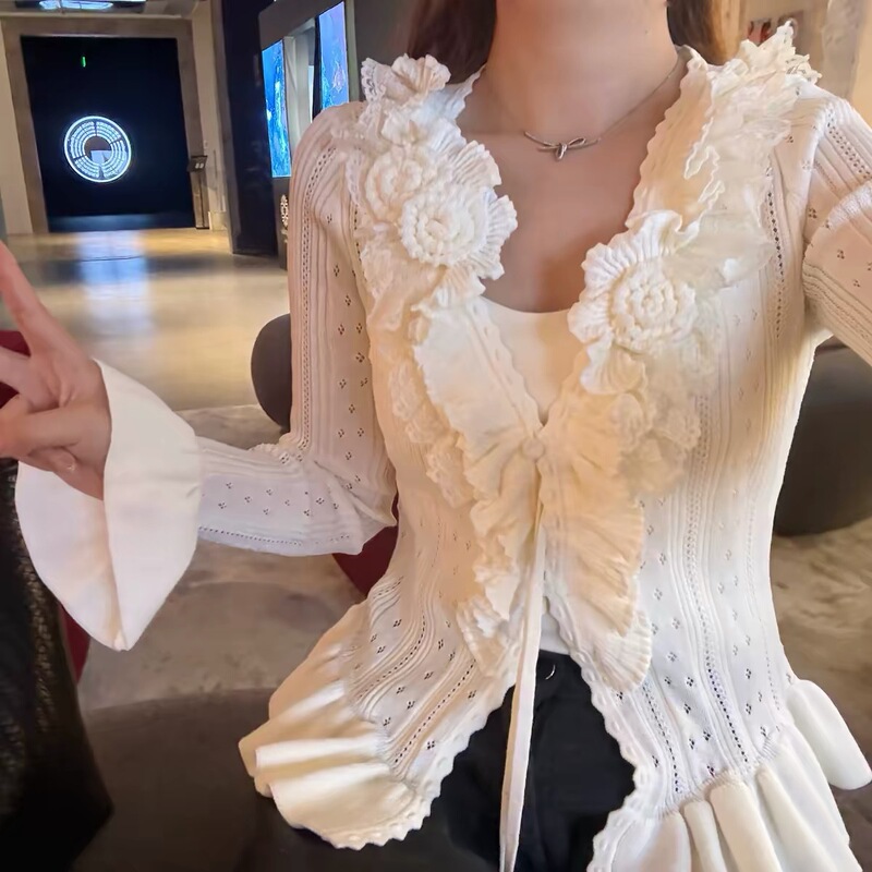 Lfm2026 Spring New Fashion Style Three-Dimensional Flower Lace Trim Sleeveless Knit Vest