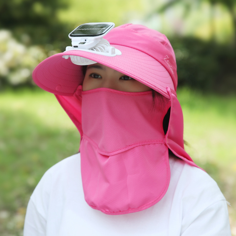 女性用夏用ソーラー充電式ファンハット、屋外牧歌的な温室作業用マスク、顔を覆う日よけ帽子|undefined