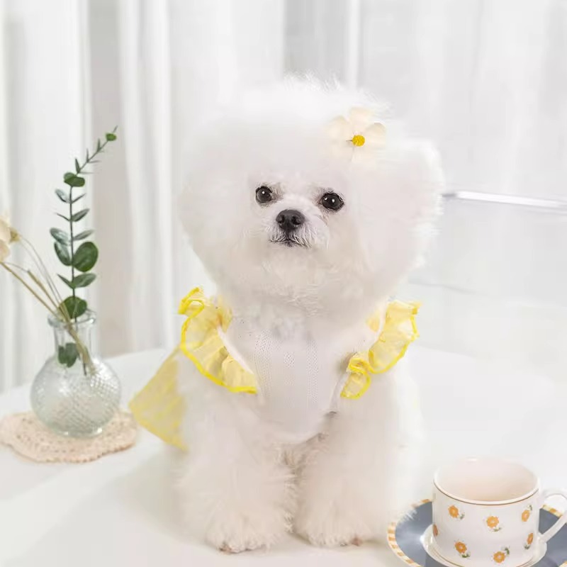 Primavera y verano perro tridimensional gato a cuadros vestido Teddy pequeño perro falda delgada transpirable perro mascota ropa