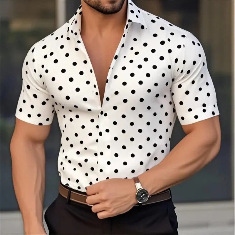 Amazon Independent Store Men's Short-Sleeve Button-Up Shirt Polka Dot Turn-Down Collar Fashion Design Casual Lightweight Breathable Shirt Amazon Independent Store Men's Short-Sleeve Button-Up Shirt Polka Dot Turn-Down Collar Fashion Design Casual Lightweight Breathable Shirt