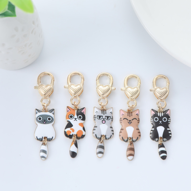 Cross-border zinc alloy keychain pendant printed cute cartoon cat pendant bag clothing key chain decorations