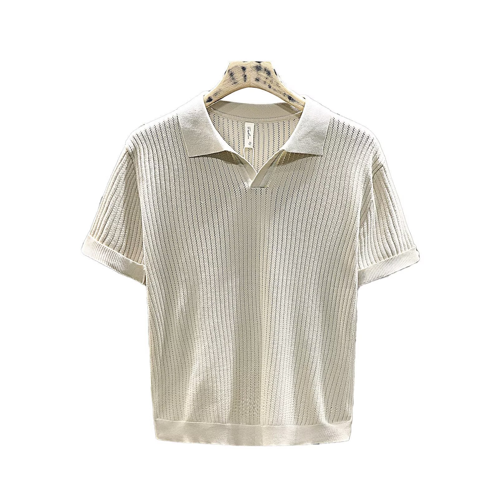 Camisas de polo de manga corta de estilo antiguo, camisetas de punto de cuello en V de hombre, camisetas de textura hueca de gaviota, fábrica de verano al por mayor.