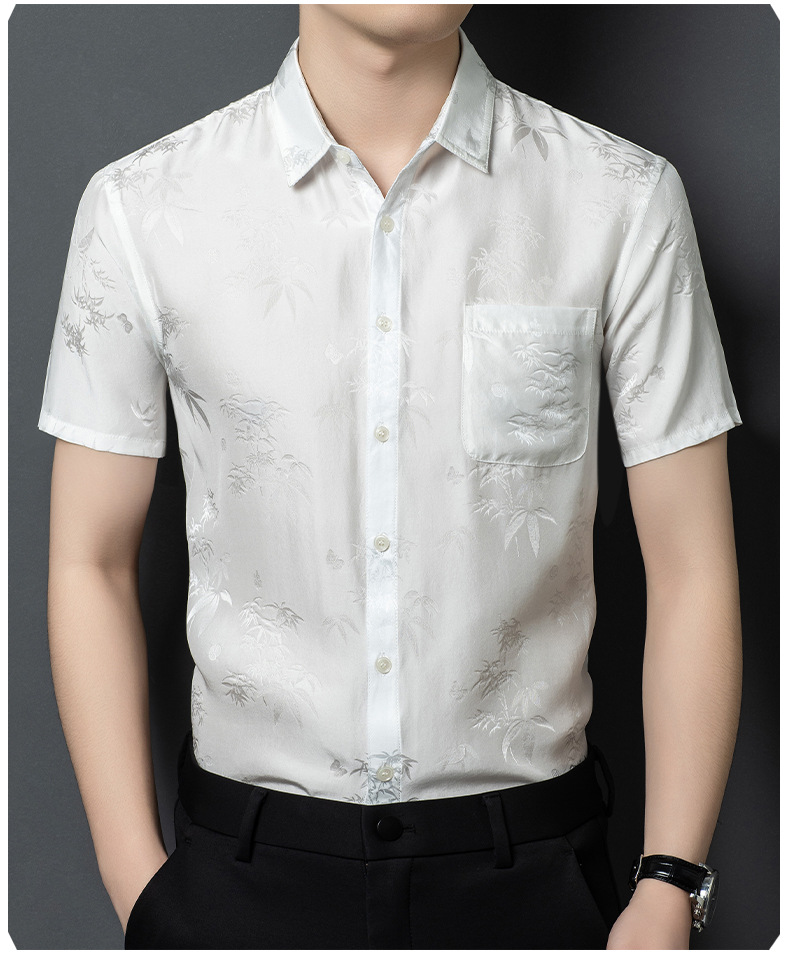 Áo sơ mi nam ngắn tay lụa satin cao cấp, phong cách công sở — Da đen26618 chi tiết 9