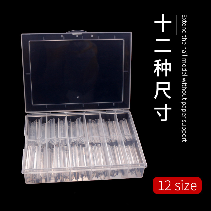 Suministro transfronterizo de manicura molde de uñas de cristal en forma de tubo de bambú con escala de fototerapia uñas de extensión de cristal 120 piezas en caja