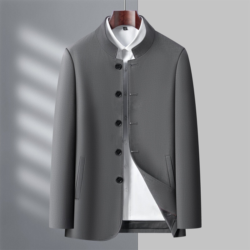 Spring and Autumn Middle-Aged Men's Jacket Dad Suit Stand Collar Business Casual Coat Middle-Aged Parka Dress