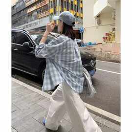 韩版夏季宽松百搭长袖衬衫女夏季防晒显瘦衬衣薄款慵懒中长款上衣