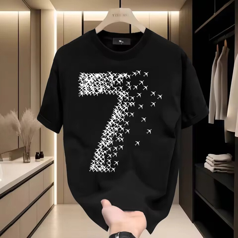 【Cross-Border European Sizes】American Heavyweight Pure Cotton Men's Short-Sleeve T-Shirt with Printed Summer Fashion Brand