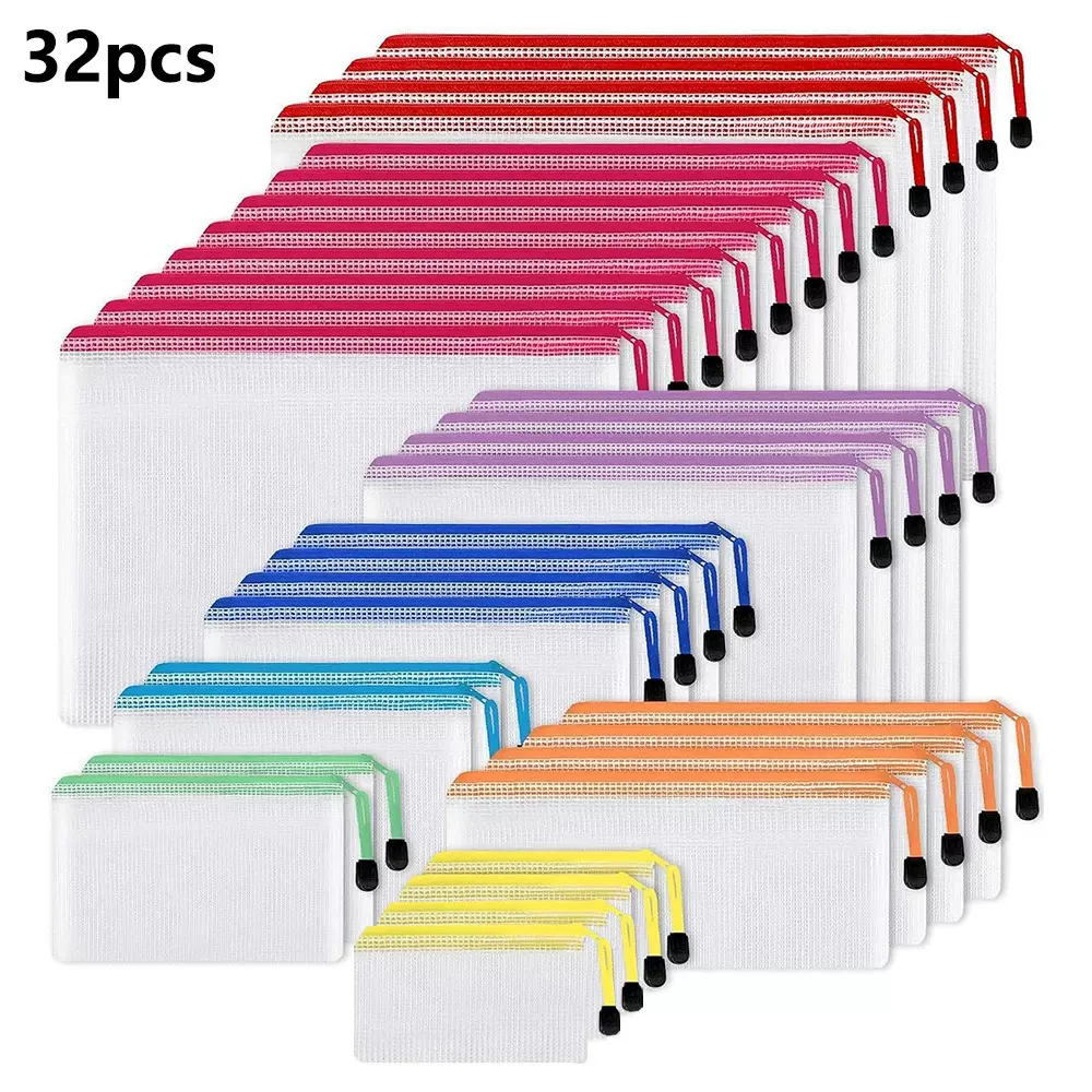 现货PVC网格拉链透明文件袋拉链袋档案袋文件袋收纳袋笔袋