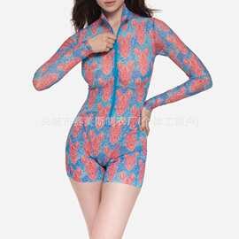 俄罗斯印花性感连体冲浪服亚马逊长袖泳衣跨境Ozon平角裤泳装女