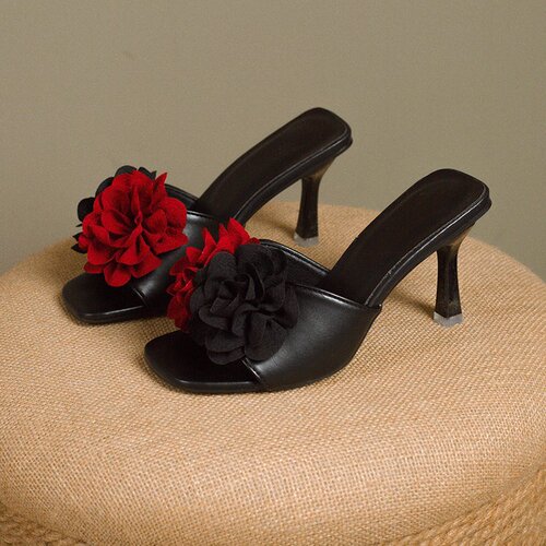 2025 Summer New Cross-border Plus Size Floral Thong Flats for Women, Slim Heel, Open-Toe Slip-On Fashion High Heel Sandals for Wholesale
