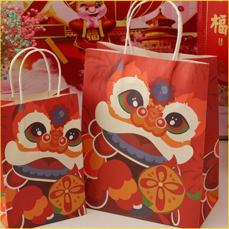 Bolsas de regalo de Año Nuevo al por mayor Bolsas de regalo de Festival de Primavera Bolsas de papel Kraft Bolsas de papel de embalaje de pastel horneado