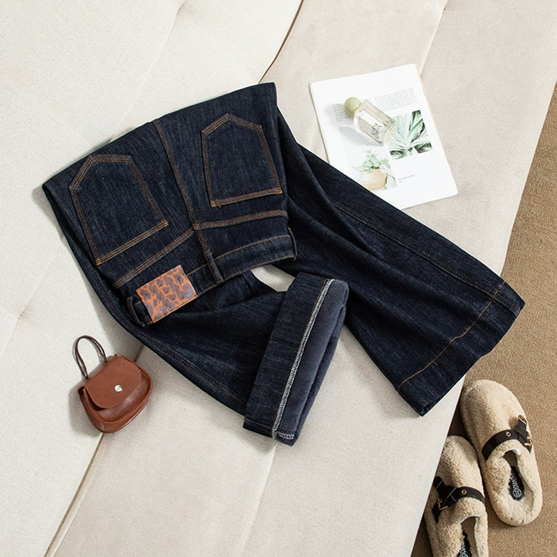 Однозначные брюки/бархат три иглы с высокой талией и широкими ножками микро-джинсы женские осень и зима 2024 новая тонкая