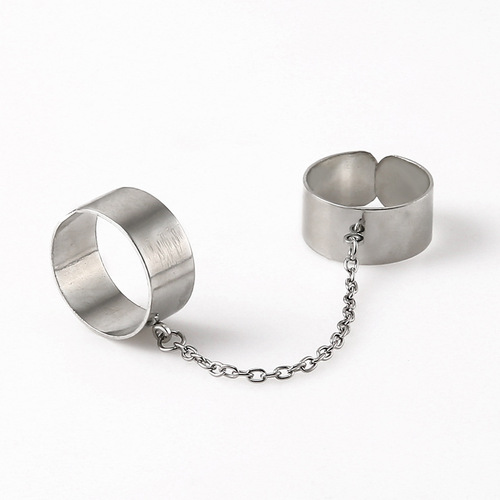 Cross-border Amazon personalized chain two-finger conjoined ring creative Ins niche design open ring ring