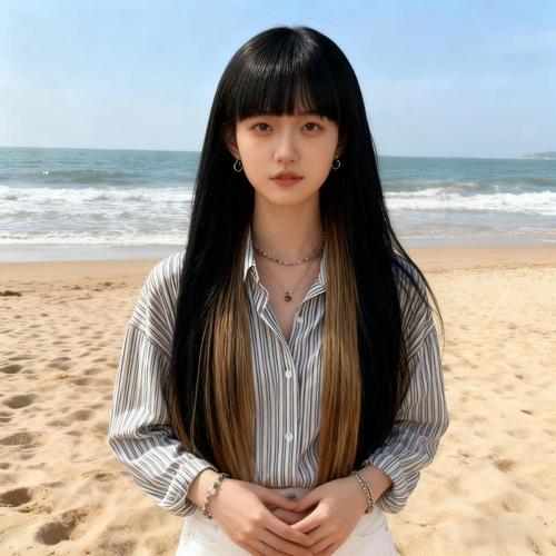 Dance Douyin style false hair for women, comic bangs, long straight hair, Fu Jiang clip-on, gradient color, high temperature silk, full headset