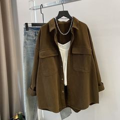 卸売ジャケット女性の春と秋のミッドレングス香港スタイルカジュアル肥厚アウターウェア新しい韓国スタイル長袖起毛汚れ防止シャツ