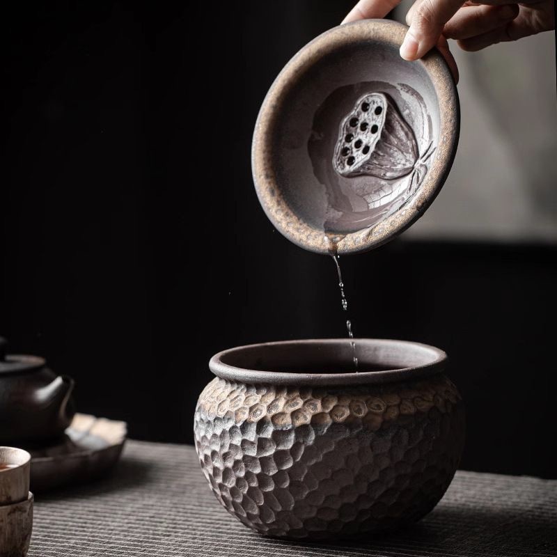 セラミック茶粕タンク、茶洗い、建水フィルター付き家庭用廃水タンク、大型卓上ゴミ箱、お茶入れ、孟茶タンク|undefined