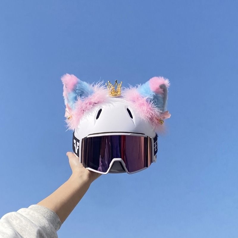 Snow helmet decoration: black and blue plush cat ears for motorcycle helmets, suitable for half-helmets, detachable and creative