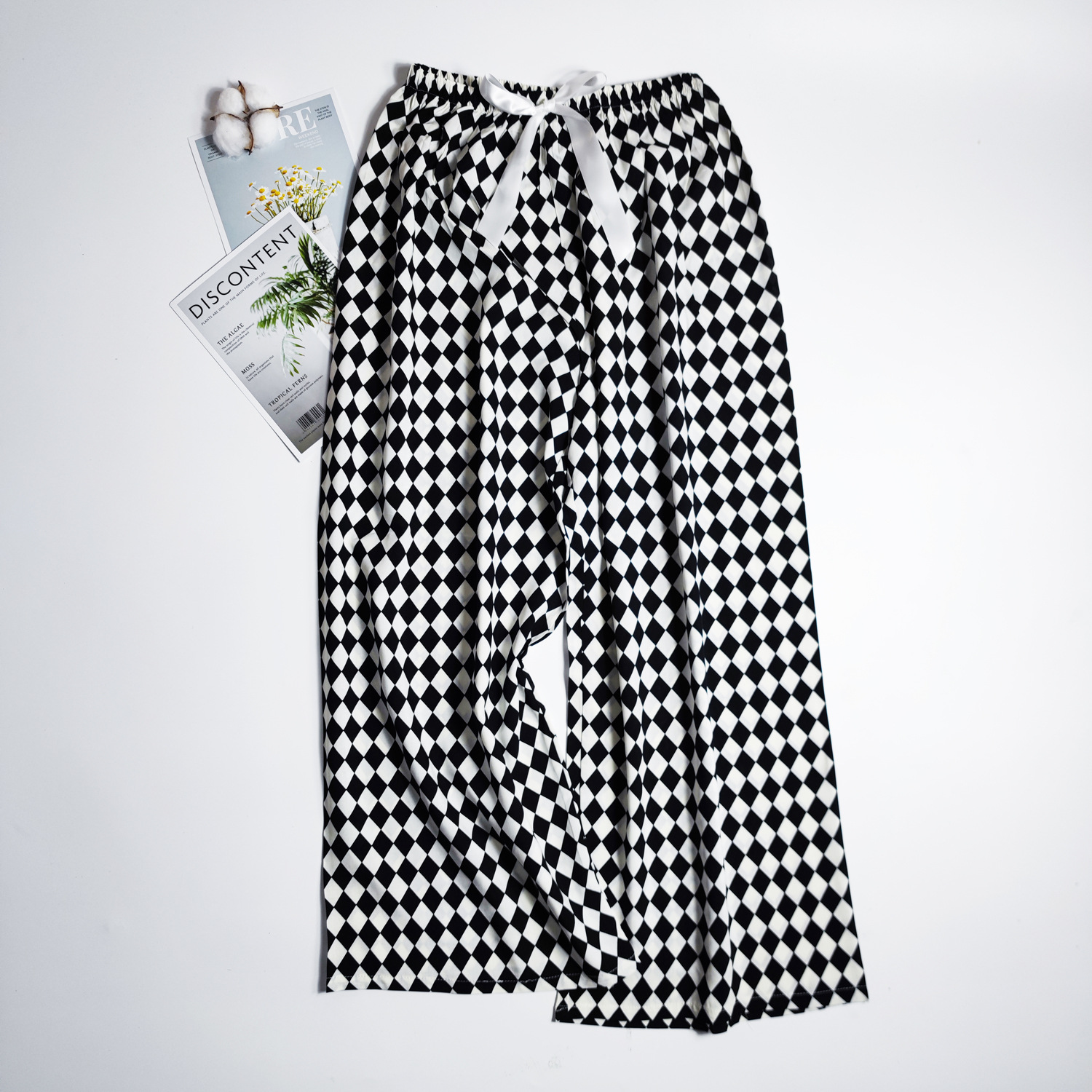 Pantalones de pijama de verano Source 45 de algodón y seda, pantalones anchos de nueve puntos para mujer, finos, talla grande, pantalones holgados para aire acondicionado, pantalones de playa